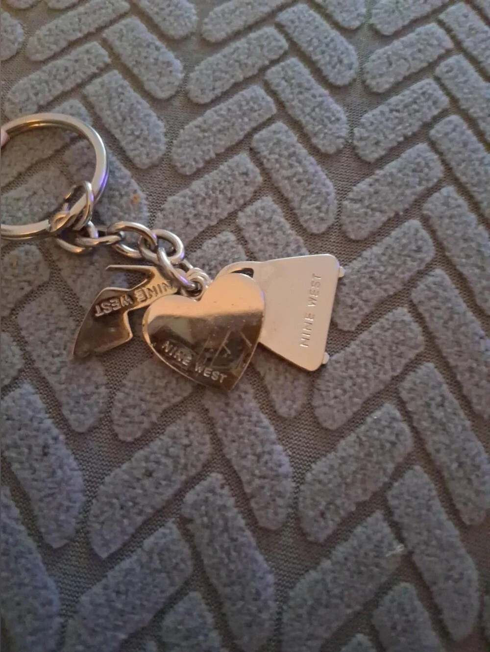 Nine West Polished Silver Heart & Triangle Keychain